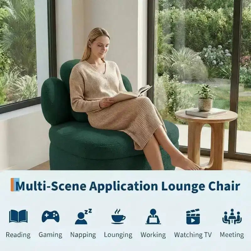 Heart Backrest Swivel Chair, 360 Degree Rotating Teddy Velvet Lounge Sofa with Storage for Living Room