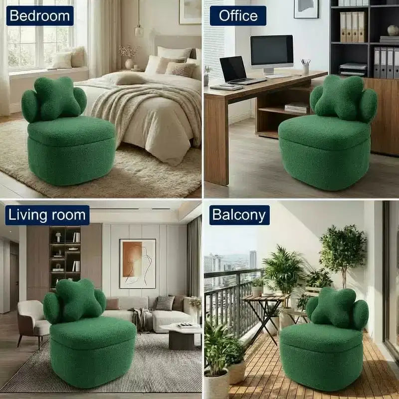 Heart Backrest Swivel Chair, 360 Degree Rotating Teddy Velvet Lounge Sofa with Storage for Living Room