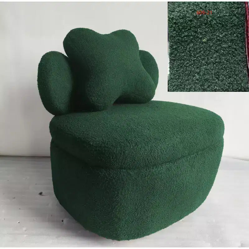 Heart Backrest Swivel Chair, 360 Degree Rotating Teddy Velvet Lounge Sofa with Storage for Living Room
