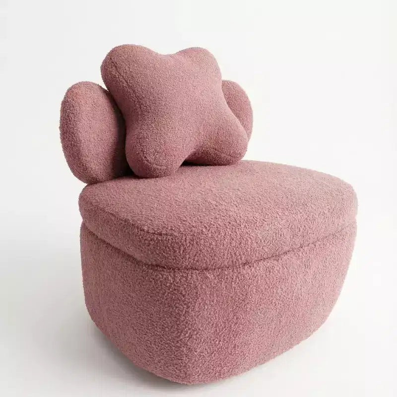 Heart Backrest Swivel Chair, 360 Degree Rotating Teddy Velvet Lounge Sofa with Storage for Living Room