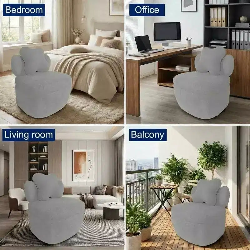 Heart Backrest Swivel Chair, 360 Degree Rotating Teddy Velvet Lounge Sofa with Storage for Living Room