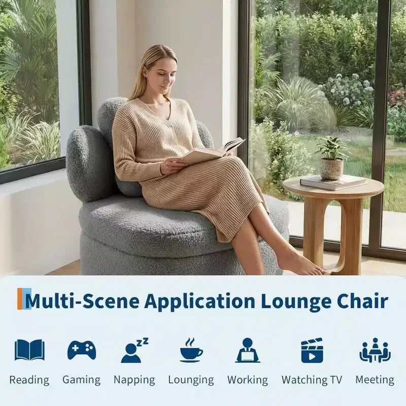Heart Backrest Swivel Chair, 360 Degree Rotating Teddy Velvet Lounge Sofa with Storage for Living Room