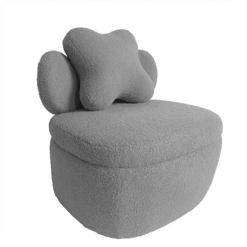 Heart Backrest Swivel Chair, 360 Degree Rotating Teddy Velvet Lounge Sofa with Storage for Living Room