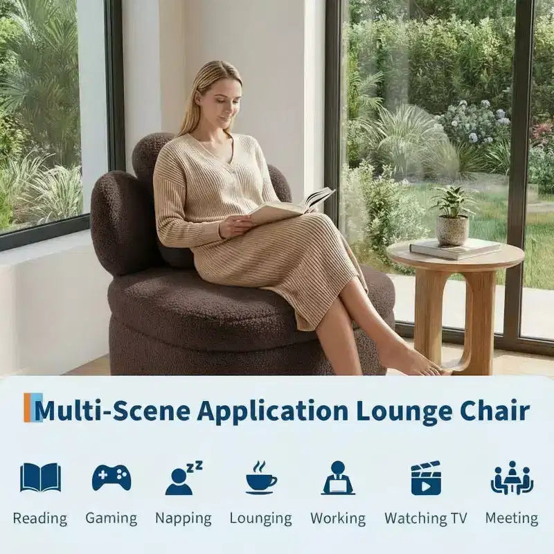 Heart Backrest Swivel Chair, 360 Degree Rotating Teddy Velvet Lounge Sofa with Storage for Living Room