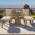 GDFStudio Shawn 5 Piece Patio Seating Set with Rattan Pop-Up Bar Table, Acacia& Metal Seating