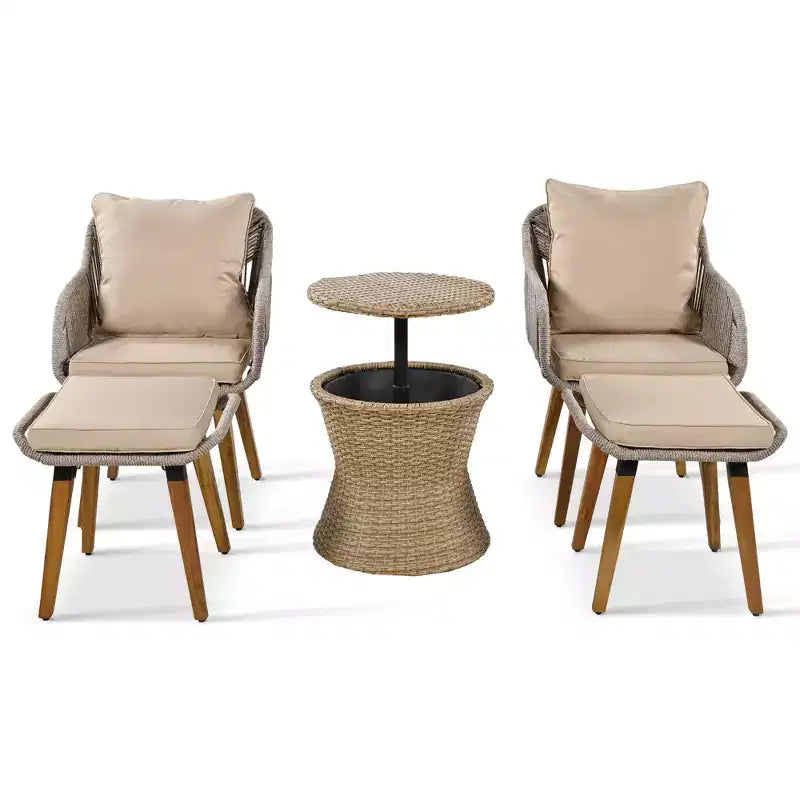 GDFStudio Shawn Salon de jardin 5 pièces avec table de bar escamotable en rotin, et sièges en acacia et métal