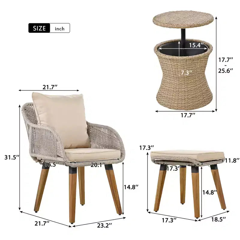GDFStudio Shawn Salon de jardin 5 pièces avec table de bar escamotable en rotin, et sièges en acacia et métal
