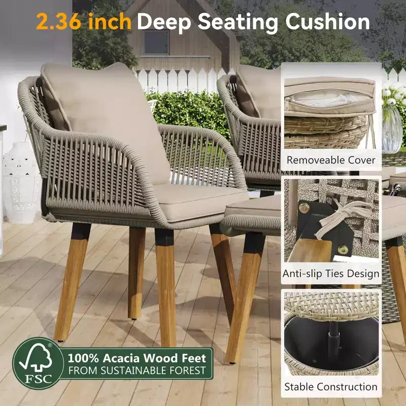 GDFStudio Shawn Salon de jardin 5 pièces avec table de bar escamotable en rotin, et sièges en acacia et métal