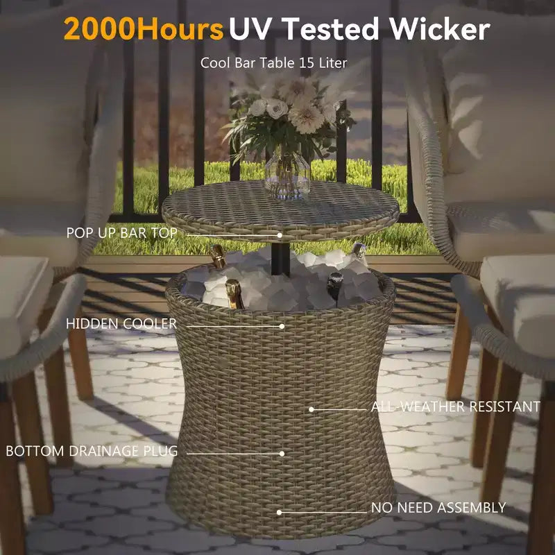 GDFStudio Shawn Salon de jardin 5 pièces avec table de bar escamotable en rotin, et sièges en acacia et métal