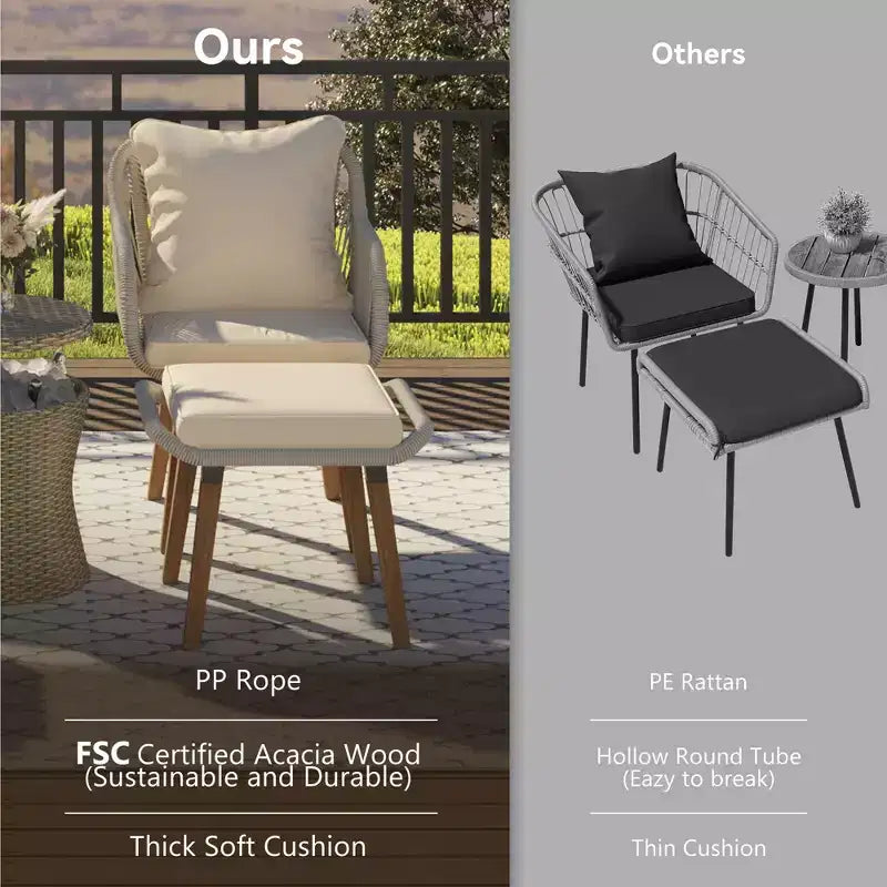 GDFStudio Shawn Salon de jardin 5 pièces avec table de bar escamotable en rotin, et sièges en acacia et métal