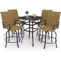 COZONY Patio Swivel Bar Set, Outdoor High Top Bar Table Swivel Chairs Glass Table All Weather Fabric for Patio