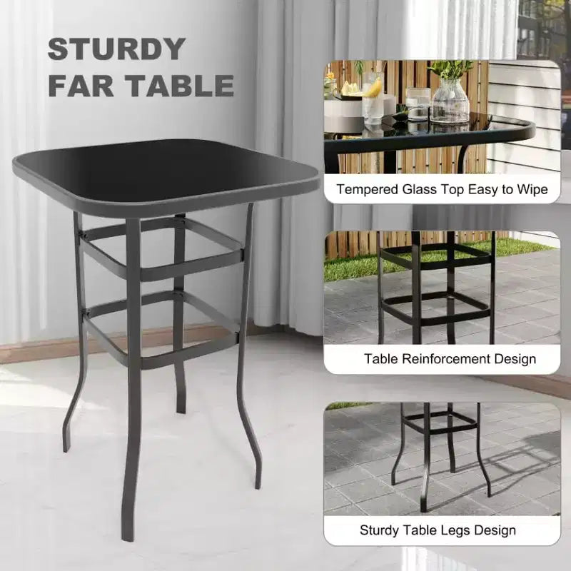Ensemble de bar pivotant COZONY pour terrasse, table de bar haute d'extérieur, chaises pivotantes, table en verre, tissu tout temps pour terrasse