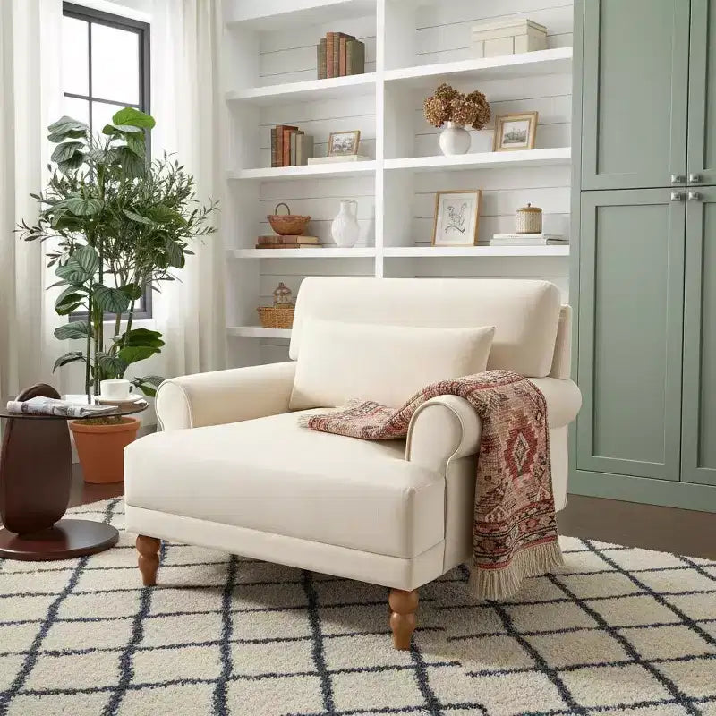 Fauteuil d'appoint Polibi surdimensionné avec accoudoirs circulaires et coussin lombaire