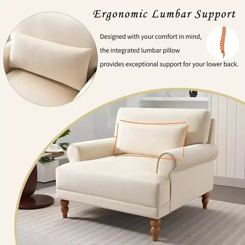 Fauteuil d'appoint Polibi surdimensionné avec accoudoirs circulaires et coussin lombaire