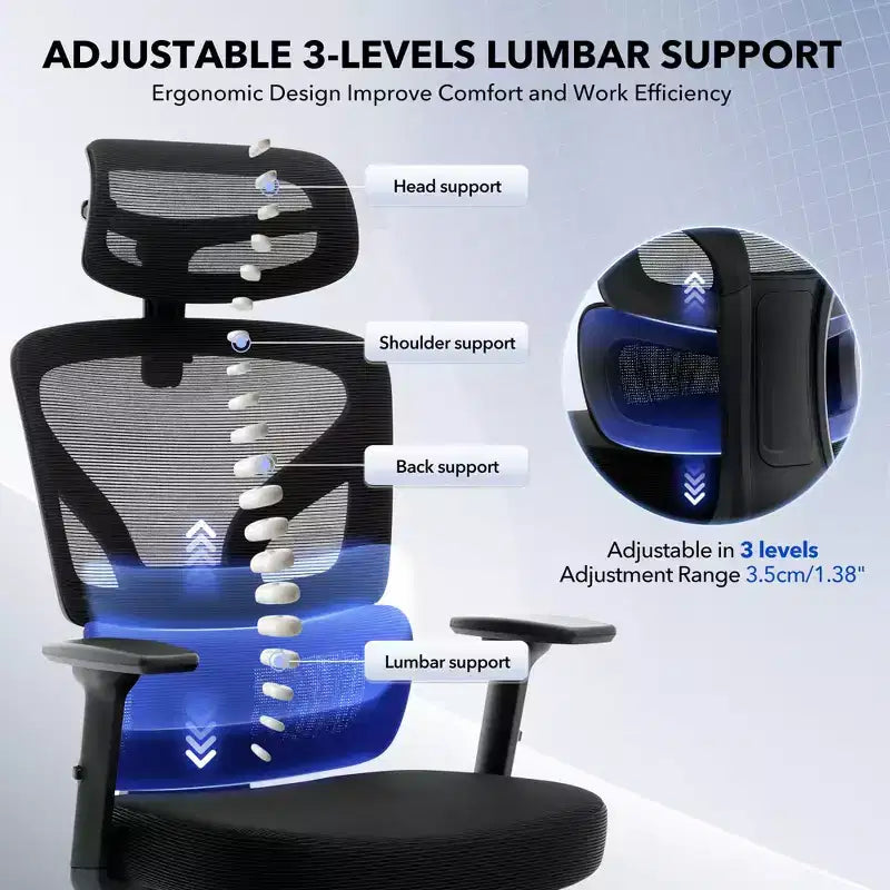 Ergonomic Office Chair with 3D Armrests, Headrest and Backrest, Soft-padded Ergonomic Mesh Chair, Electroplated Feet, White Box, Beige