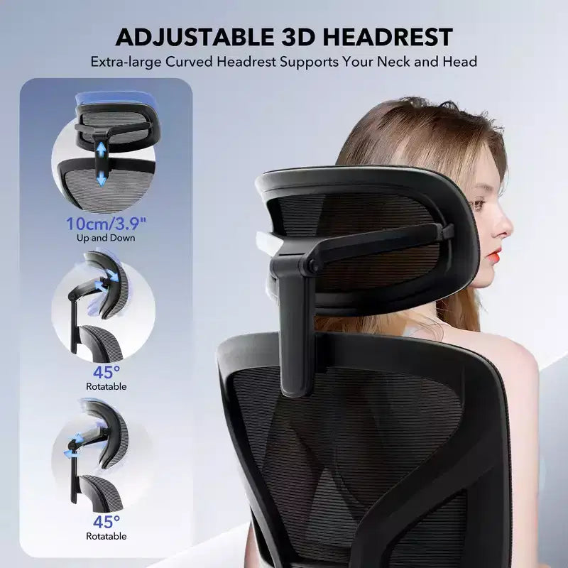 Ergonomic Office Chair with 3D Armrests, Headrest and Backrest, Soft-padded Ergonomic Mesh Chair, Electroplated Feet, White Box, Beige