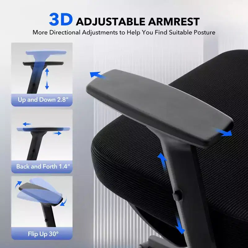 Ergonomic Office Chair with 3D Armrests, Headrest and Backrest, Soft-padded Ergonomic Mesh Chair, Electroplated Feet, White Box, Beige