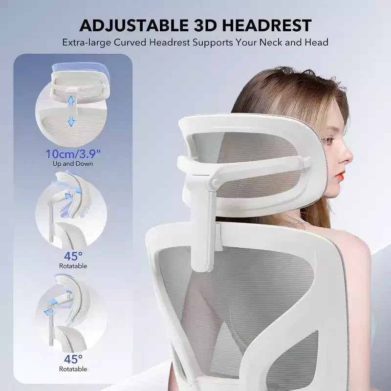 Ergonomic Office Chair with 3D Armrests, Headrest and Backrest, Soft-padded Ergonomic Mesh Chair, Electroplated Feet, White Box, Beige