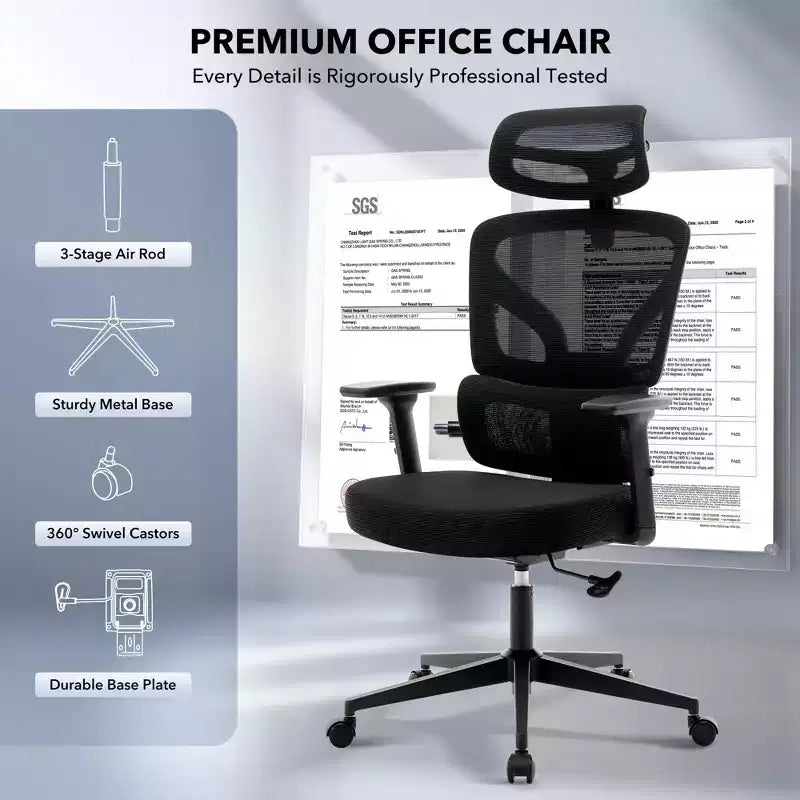 Ergonomic Office Chair with 3D Armrests, Headrest and Backrest, Soft-padded Ergonomic Mesh Chair, Electroplated Feet, White Box, Beige