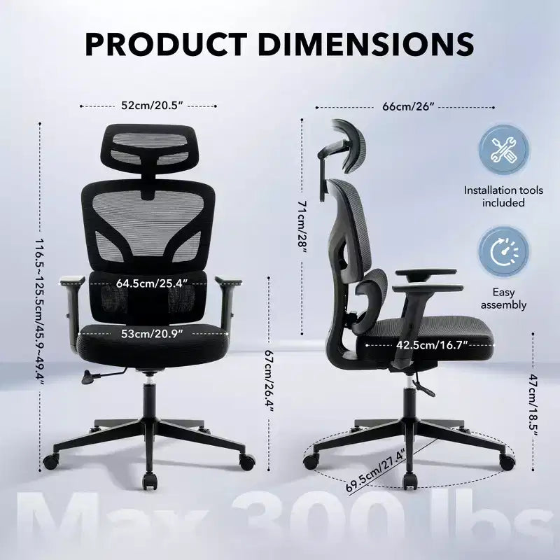Ergonomic Office Chair with 3D Armrests, Headrest and Backrest, Soft-padded Ergonomic Mesh Chair, Electroplated Feet, White Box, Beige