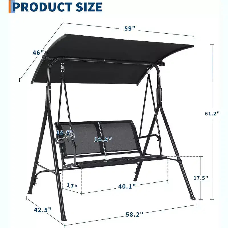 Balançoire de patio 2 places COZONY avec auvent réglable, banc de balançoire de porche extérieur étanche pour jardin, pelouse, arrière-cour