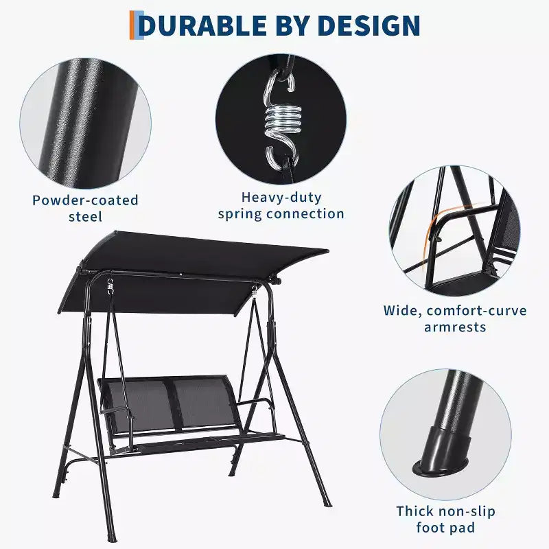 Balançoire de patio 2 places COZONY avec auvent réglable, banc de balançoire de porche extérieur étanche pour jardin, pelouse, arrière-cour