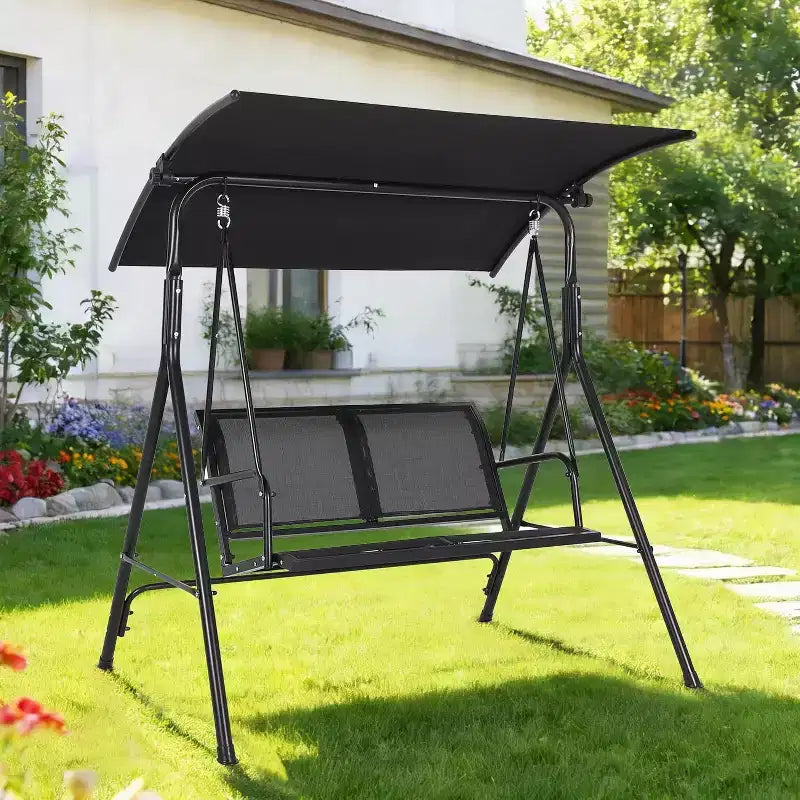 Balançoire de patio 2 places COZONY avec auvent réglable, banc de balançoire de porche extérieur étanche pour jardin, pelouse, arrière-cour