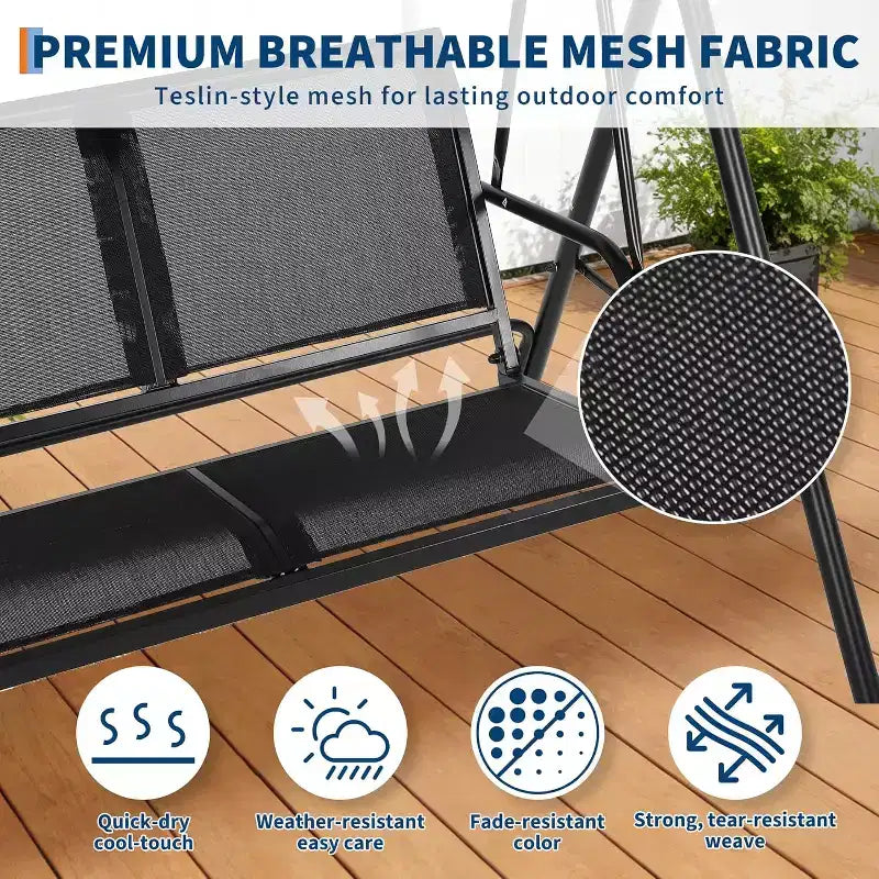 Balançoire de patio 2 places COZONY avec auvent réglable, banc de balançoire de porche extérieur étanche pour jardin, pelouse, arrière-cour