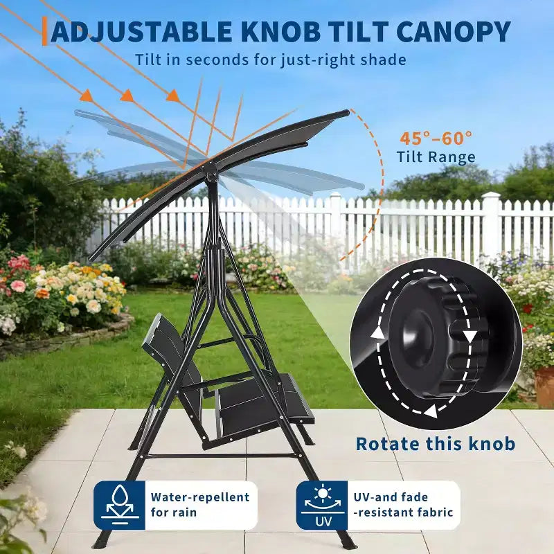 Balançoire de patio 2 places COZONY avec auvent réglable, banc de balançoire de porche extérieur étanche pour jardin, pelouse, arrière-cour