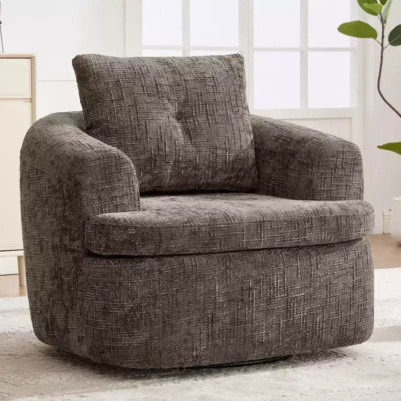 Modern Swivel Accent Sofa Chair with Dual-Layer Cushion, Chenille 360 Rotating Barrel Club Chair for Living Room or Apartment-Panipeachy