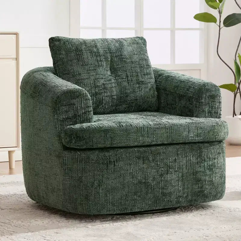 Modern Swivel Accent Sofa Chair with Dual-Layer Cushion, Chenille 360 Rotating Barrel Club Chair for Living Room or Apartment-Panipeachy