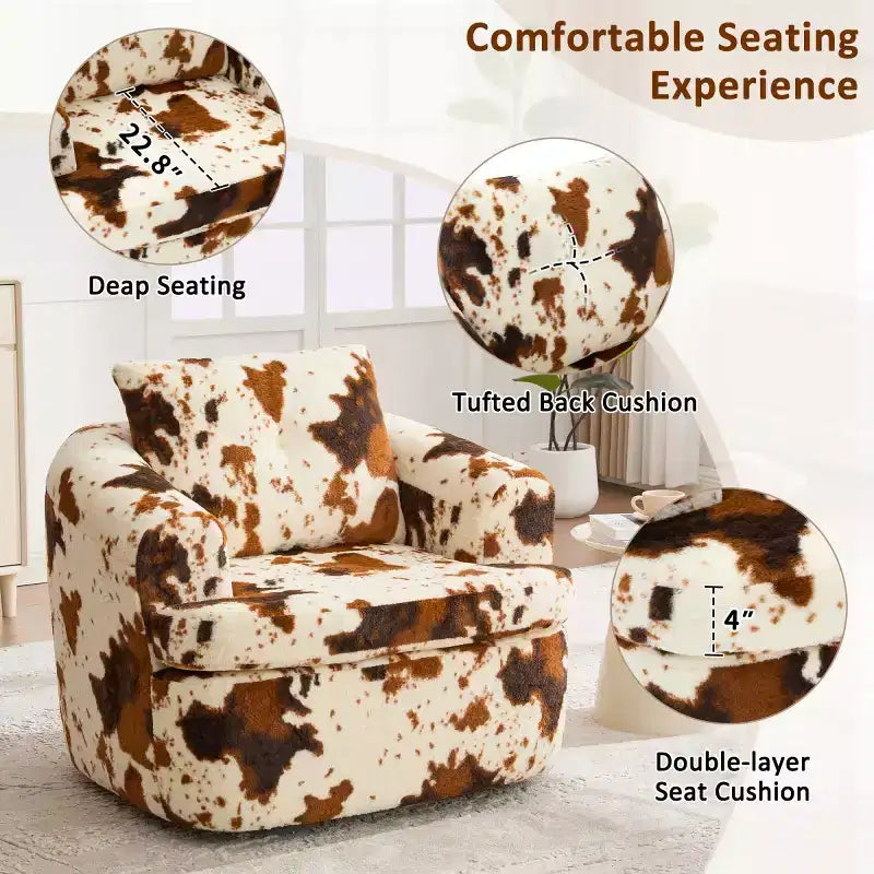 Modern Swivel Accent Sofa Chair with Dual-Layer Cushion, Chenille 360 Rotating Barrel Club Chair for Living Room or Apartment-Panipeachy