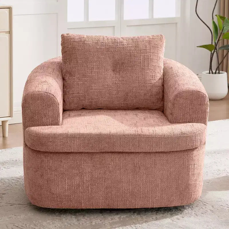 Modern Swivel Accent Sofa Chair with Dual-Layer Cushion, Chenille 360 Rotating Barrel Club Chair for Living Room or Apartment-Panipeachy