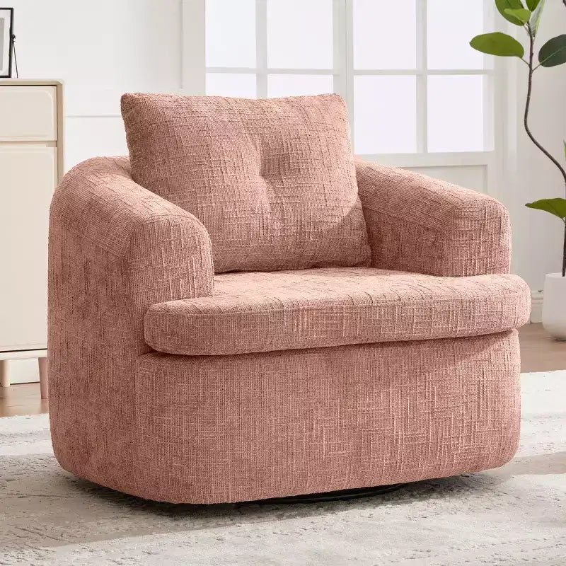 Modern Swivel Accent Sofa Chair with Dual-Layer Cushion, Chenille 360 Rotating Barrel Club Chair for Living Room or Apartment-Panipeachy