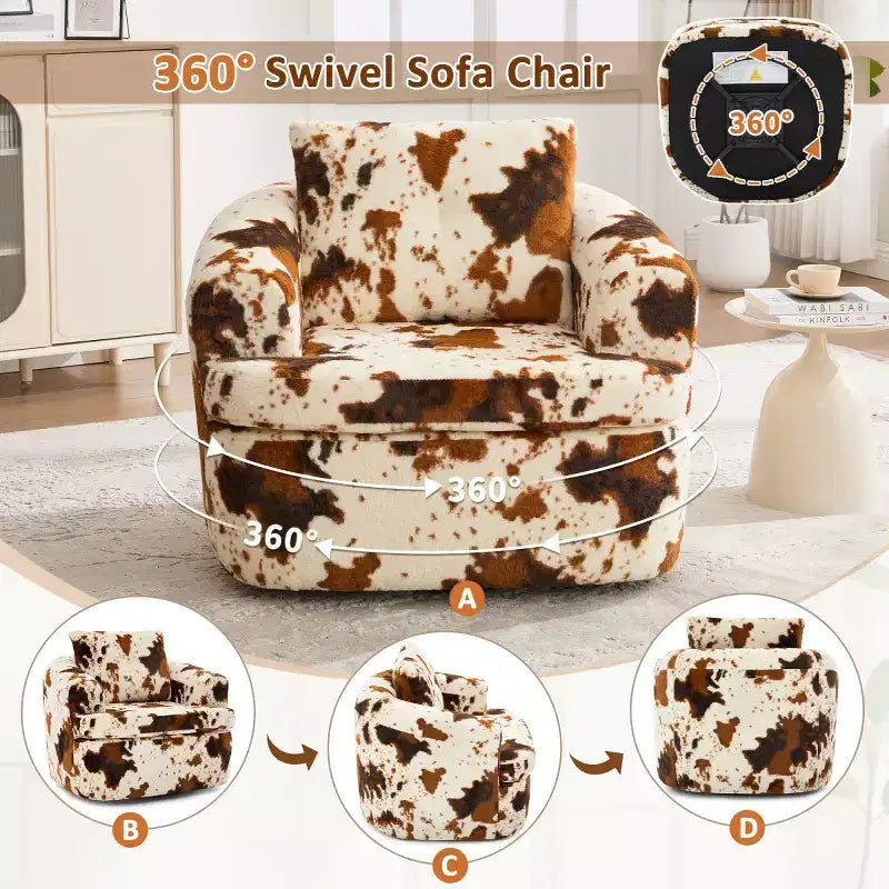 Modern Swivel Accent Sofa Chair with Dual-Layer Cushion, Chenille 360 Rotating Barrel Club Chair for Living Room or Apartment-Panipeachy