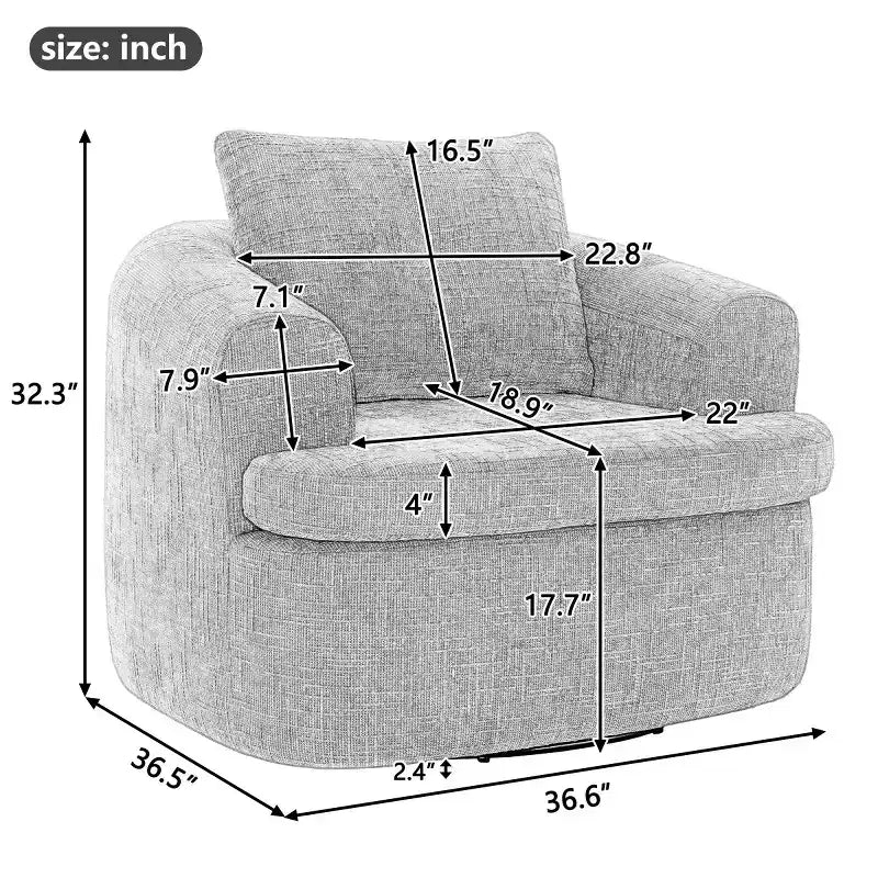 Modern Swivel Accent Sofa Chair with Dual-Layer Cushion, Chenille 360 Rotating Barrel Club Chair for Living Room or Apartment-Panipeachy