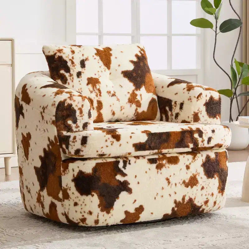 Modern Swivel Accent Sofa Chair with Dual-Layer Cushion, Chenille 360 Rotating Barrel Club Chair for Living Room or Apartment-Panipeachy