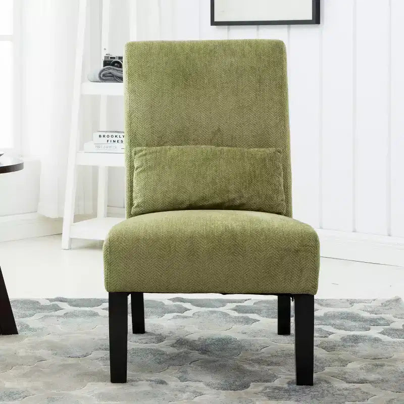 TUYOHW Chenille Fabric Armless Accent Chair,Lounge Chair with Matching Pillow,Solid Wood Frame & Legs,Modern Graffiti Chair for Living Room