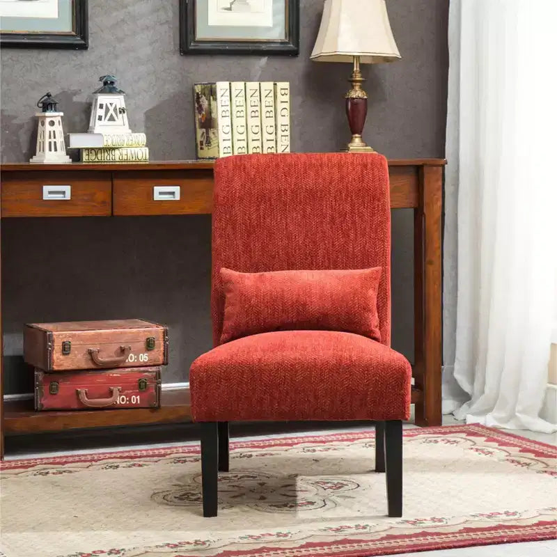 TUYOHW Chenille Fabric Armless Accent Chair,Lounge Chair with Matching Pillow,Solid Wood Frame & Legs,Modern Graffiti Chair for Living Room