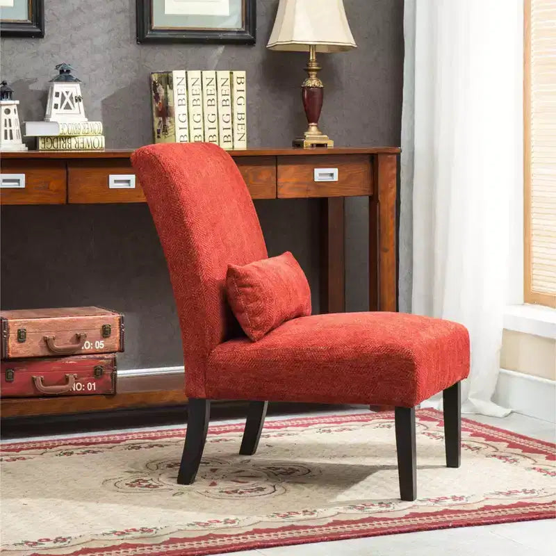 TUYOHW Chenille Fabric Armless Accent Chair,Lounge Chair with Matching Pillow,Solid Wood Frame & Legs,Modern Graffiti Chair for Living Room