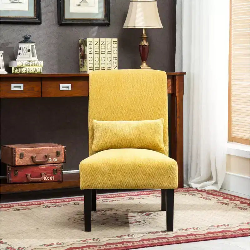 TUYOHW Chenille Fabric Armless Accent Chair,Lounge Chair with Matching Pillow,Solid Wood Frame & Legs,Modern Graffiti Chair for Living Room