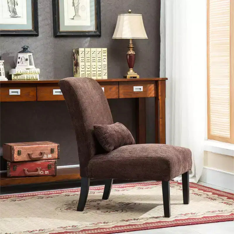 TUYOHW Chenille Fabric Armless Accent Chair,Lounge Chair with Matching Pillow,Solid Wood Frame & Legs,Modern Graffiti Chair for Living Room