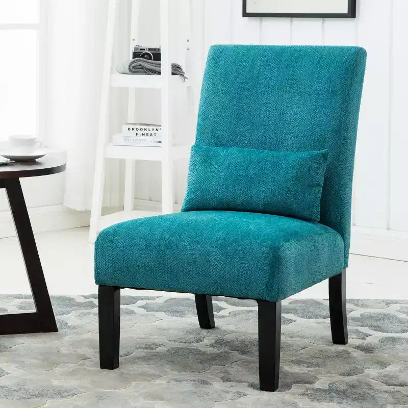 TUYOHW Chenille Fabric Armless Accent Chair,Lounge Chair with Matching Pillow,Solid Wood Frame & Legs,Modern Graffiti Chair for Living Room