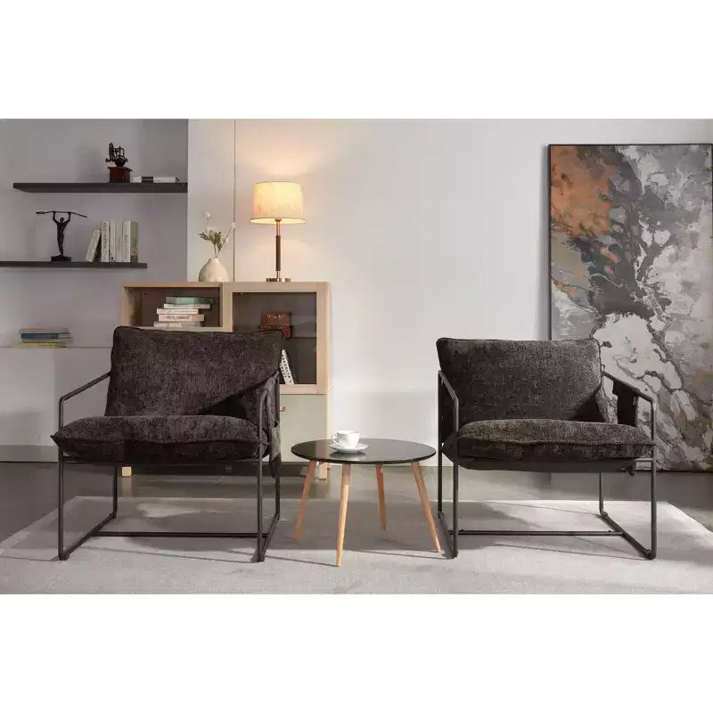 TUYOHW Upholstered Hanging Armchairs Set of 2,Accent Chair with Arm Pocket,Metal Frame,Crushed Foam Cushion,Braided Velvet Chair for Living Room