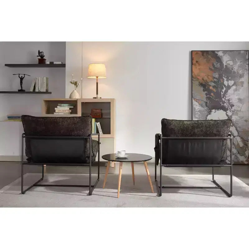 TUYOHW Upholstered Hanging Armchairs Set of 2,Accent Chair with Arm Pocket,Metal Frame,Crushed Foam Cushion,Braided Velvet Chair for Living Room