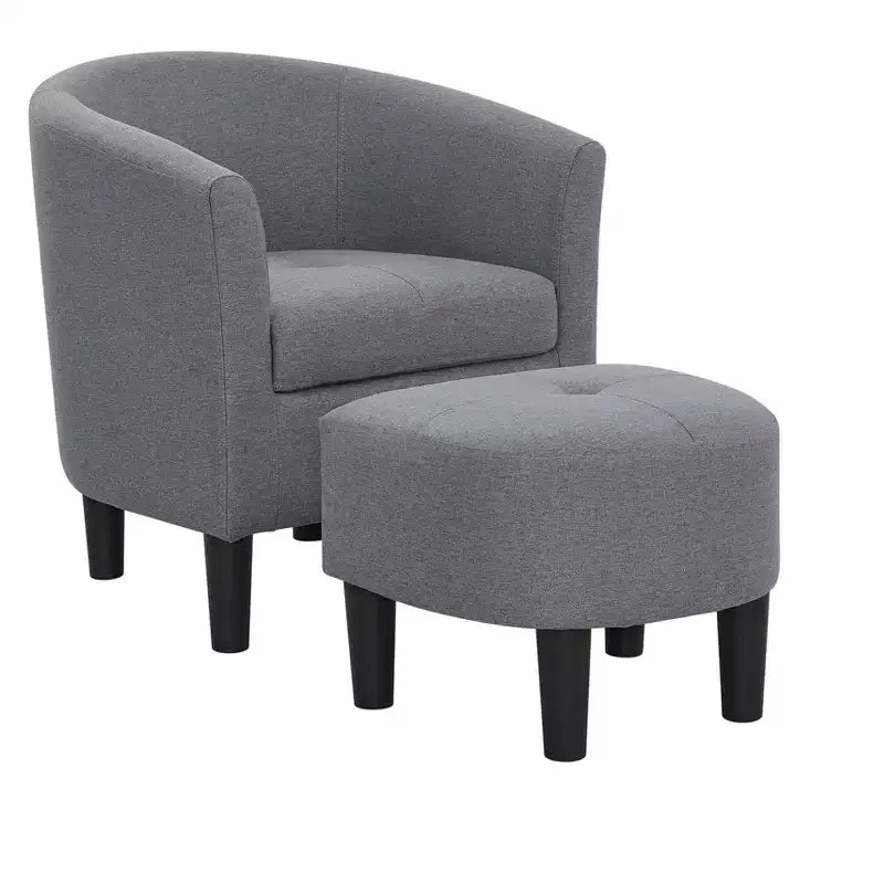 TUYOHW Barrel Chair and Ottoman Set,Polyester Upholstered Accent Chair with Tufted Cushion,Black Plastic Legs,Classic Round Back Chair for Living Room