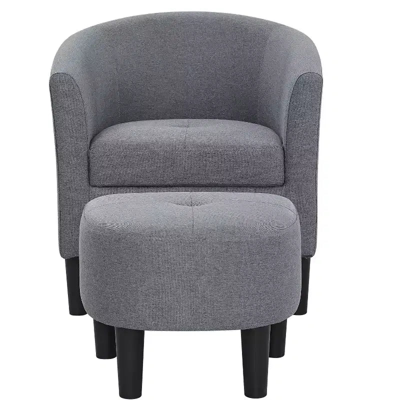 TUYOHW Barrel Chair and Ottoman Set,Polyester Upholstered Accent Chair with Tufted Cushion,Black Plastic Legs,Classic Round Back Chair for Living Room