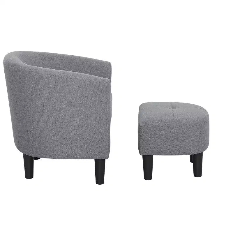 TUYOHW Barrel Chair and Ottoman Set,Polyester Upholstered Accent Chair with Tufted Cushion,Black Plastic Legs,Classic Round Back Chair for Living Room