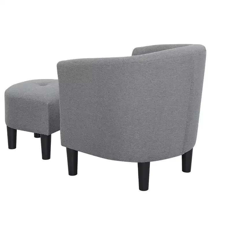 TUYOHW Barrel Chair and Ottoman Set,Polyester Upholstered Accent Chair with Tufted Cushion,Black Plastic Legs,Classic Round Back Chair for Living Room