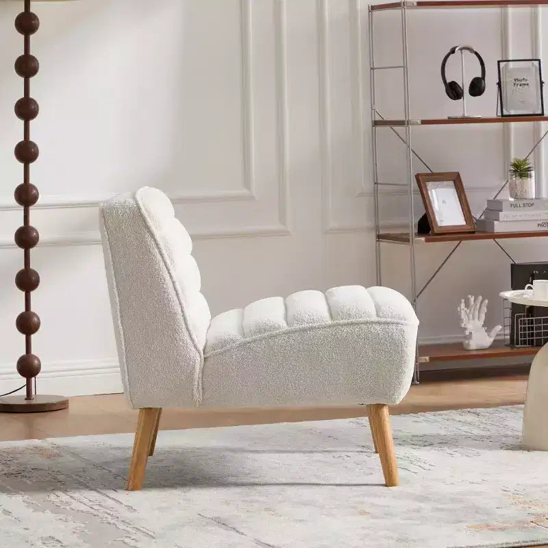 Modern Armless Accent Chair with Rubberwood Legs, Chenille Upholstered Slipper Chair for Living Room, Bedroom, or Reading Nook-Panipeachy